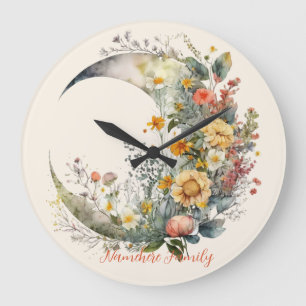 Erstelle deinen eigenen sonnigen floralen zunehmen große wanduhr