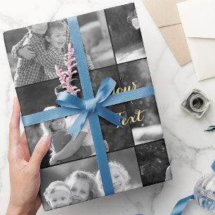 Erstelle eine Vintage-Schwarz-Weiß-Fotocollage Geschenkpapier