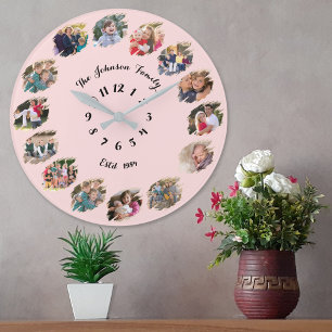 Erstelle individuelle Familienfoto-Collage Pastell Große Wanduhr