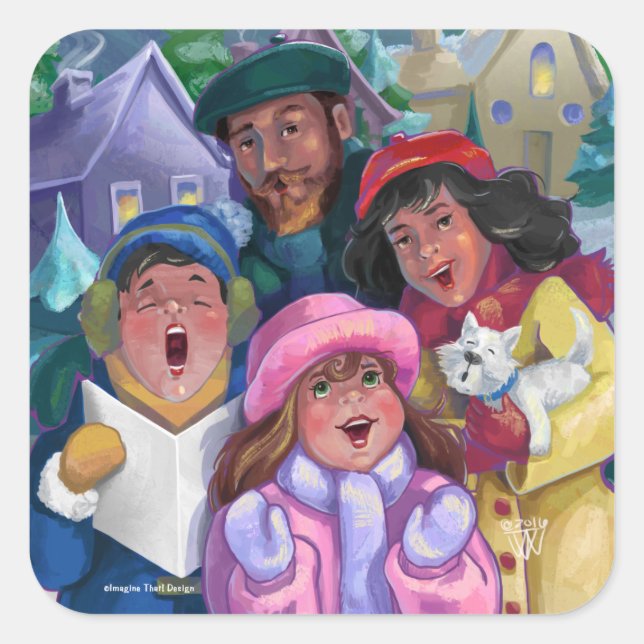 Erstellen einer Caroling-Illustration Quadratischer Aufkleber (Vorderseite)