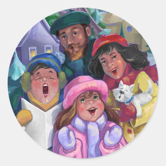 Erstellen einer Caroling-Illustration Runder Aufkleber (Vorderseite)