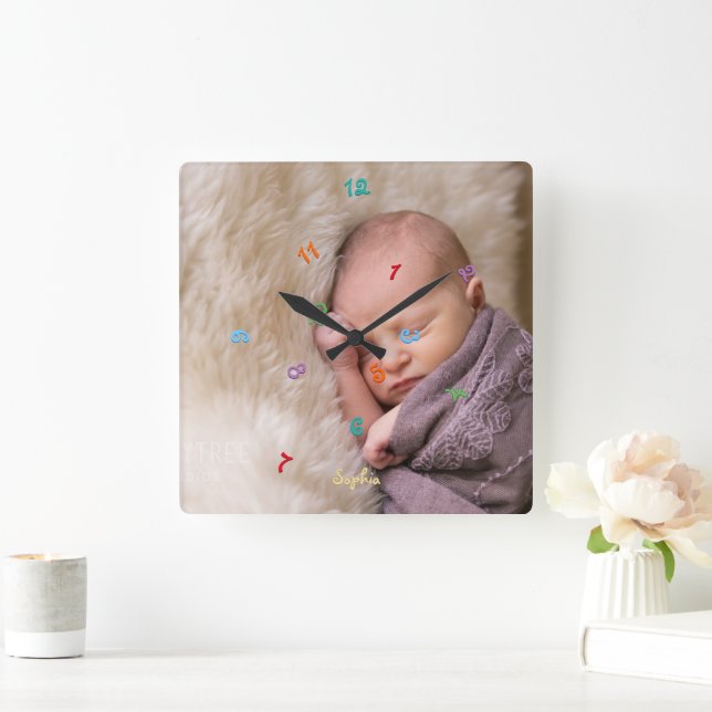 Erstellen eines benutzerdefinierten Kids Name Foto Quadratische Wanduhr (Zuhause)