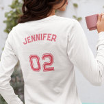 Erstellen eines rosa Spielernamen Jersey Nummer Lo T-Shirt<br><div class="desc">Erstellen Sie Ihre eigenen, personalisierten, coolen stylish gürtelrosa Typografie / Schriftart / Drehbuch, mit Monogramm Spielername Jersey Nummer, komfortabel, lässig, haltbar, locker Anpassung, Preshrunk 100% Baumwolle, Frauen Grundlegende Crewneck schwere Frauen lange Ärmel T - Shirt. Geben Sie einfach Ihren Namen / Spielernamen und die Player Jersey Nummer ein, um Ihre...</div>