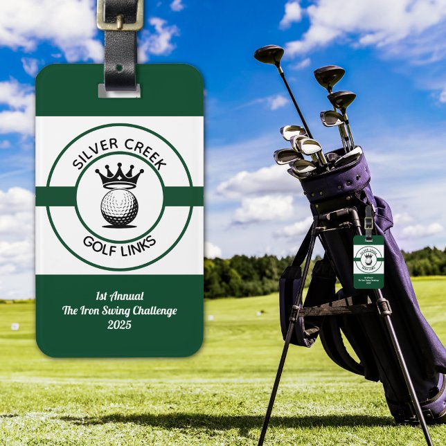 Erstellen Gepäckanhänger (Golf ID Tag / Tournament Tag - Modern logo style with golf ball and crown. Perfect for golfers.)