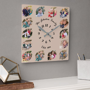 Erstellen Sie eine benutzerdefinierte Familie Foto Quadratische Wanduhr