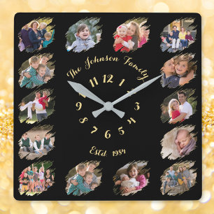 Erstellen Sie eine individuelle Familienfoto-Colla Quadratische Wanduhr