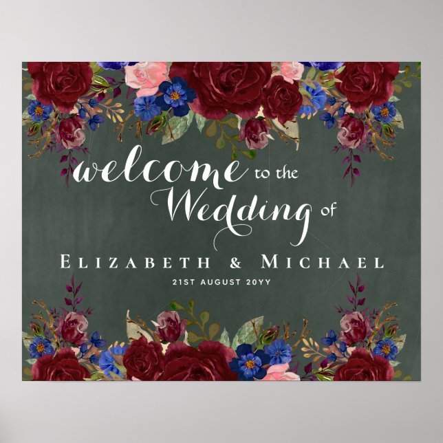 Erstellen Sie Hochzeit Begrüßungszeichen Burgundy  Poster (Vorne)