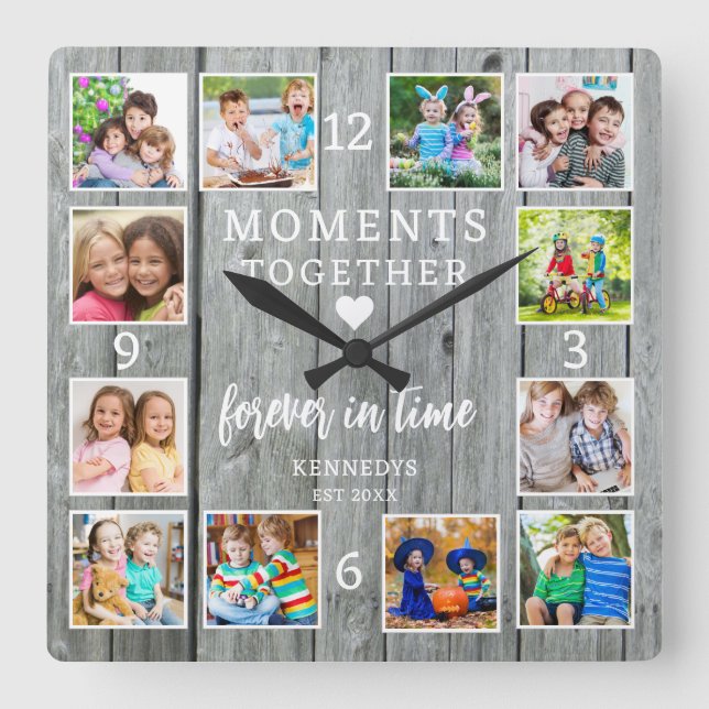 Erstellen Sie Ihr eigenes 12 Foto Collage Family Q Quadratische Wanduhr (Vorderseite)