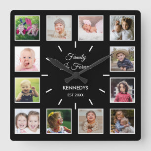 Erstellen Sie Ihr eigenes 12 Foto Collage Frame Sc Quadratische Wanduhr
