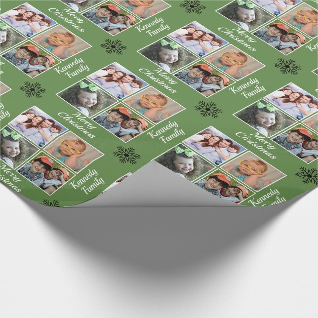Erstellen Sie Ihr eigenes 4-Familien-Foto Grün Wei Geschenkpapier (Ecke)