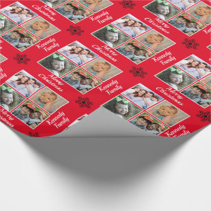 Erstellen Sie Ihr eigenes 4-Familien-Foto Rot Froh Geschenkpapier