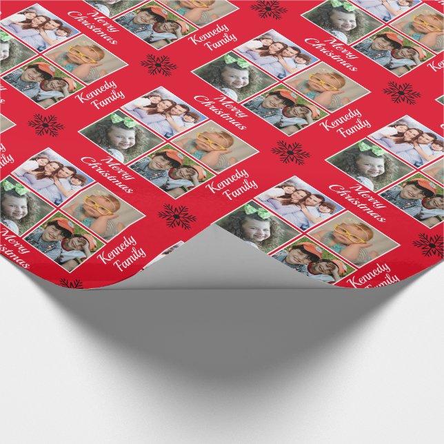 Erstellen Sie Ihr eigenes 4-Familien-Foto Rot Froh Geschenkpapier (Ecke)