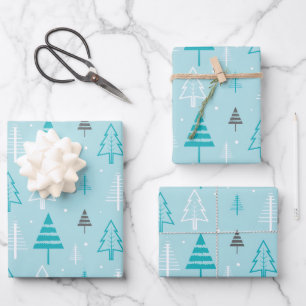 Erstellen Sie Ihr eigenes blaues Pastell-Xmas-Tann Geschenkpapier Set
