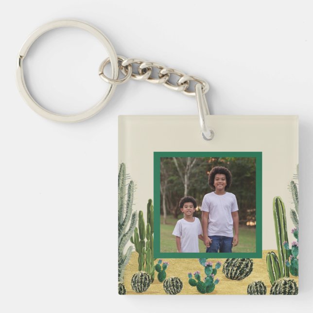 Erstellen Sie Ihr eigenes Foto Boho Cactus Schlüss Schlüsselanhänger (Vorderseite)