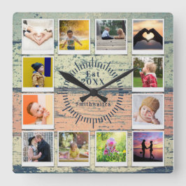 Erstellen Sie Ihr eigenes Foto Collage Rustic Holz Quadratische Wanduhr