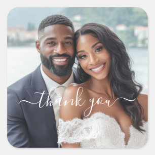 Erstellen Sie Ihr eigenes Foto Hochzeit Vielen Dan Quadratischer Aufkleber