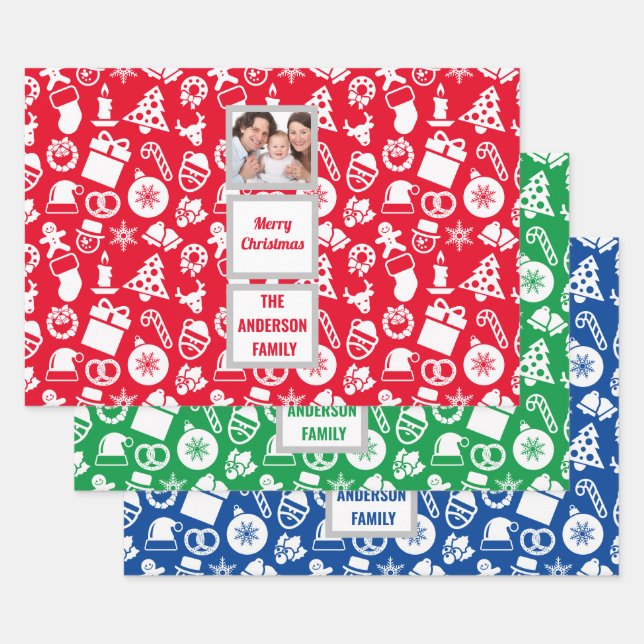 Erstellen Sie Ihr eigenes Foto Weihnachtsmuster Geschenkpapier Set (Set)