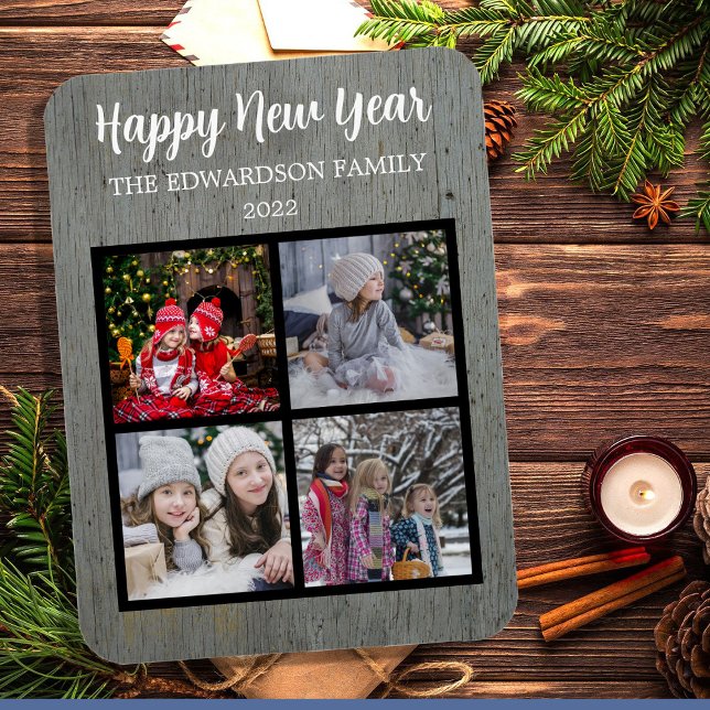 Erstellen Sie Ihr eigenes Happy New Year Family Fo Magnet (Create your own Happy new year family photo flexible magnet. Add your own photos, text, name, year.)