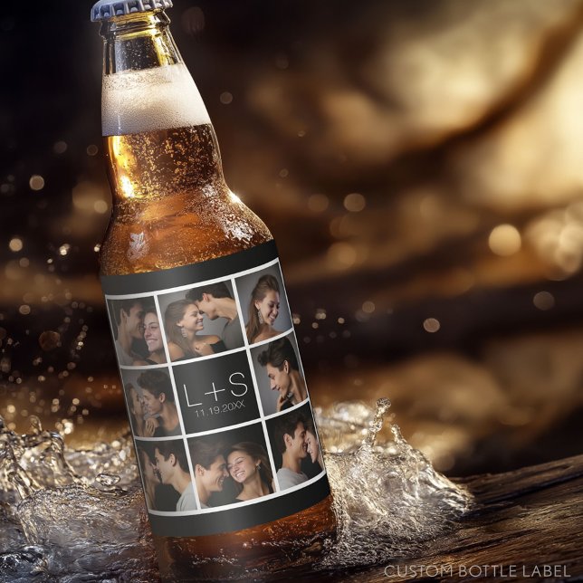 Erstellen Sie Ihr eigenes Hochzeitfoto Collage Mon Bierflaschenetikett (Custom Party Beer Label - Wedding Anniversary)