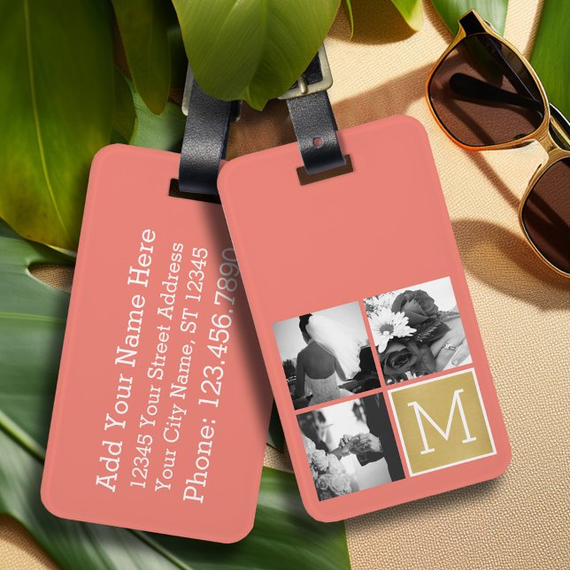 Erstellen Sie Ihr eigenes Hochzeitfoto Collage Mon Gepäckanhänger (Personalized luggage tag - Wedding Photo)