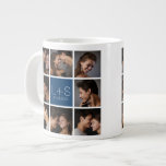 Erstellen Sie Ihr eigenes Hochzeitfoto Collage Mon Jumbo-Tasse<br><div class="desc">Navy Blue und White Hintergrund - Verwenden Sie 8 quadratische Fotos,  um ein einzigartiges und persönliches Jubiläumsgeschenk zu kreieren. Fügen Sie die Initialen und das Datum der Braut und des Bräutigams hinzu. Wenn Sie die Bilder oder Monogramme anpassen müssen,  klicken Sie auf das Werkzeug anpassen,  um Änderungen vorzunehmen.</div>
