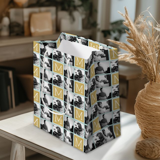 Erstellen Sie Ihr eigenes Hochzeitfoto Collage Mon Mittlere Geschenktüte (Custom Gift Bag)