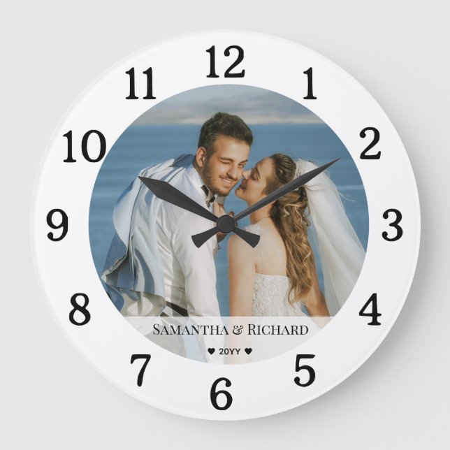 Erstellen Sie Ihr eigenes Hochzeitsstift Schwarz u Große Wanduhr (Vorderseite)