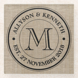 Erstellen Sie Ihr eigenes Jute-Retro-Logo-Monogram Glasuntersetzer