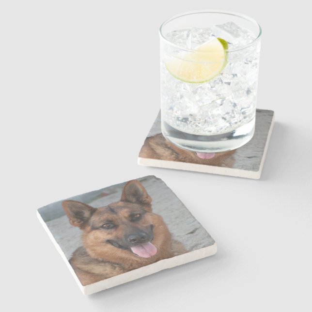 Erstellen Sie Ihr eigenes Personalisiertes Dog-Fot Steinuntersetzer (Seitenansicht)