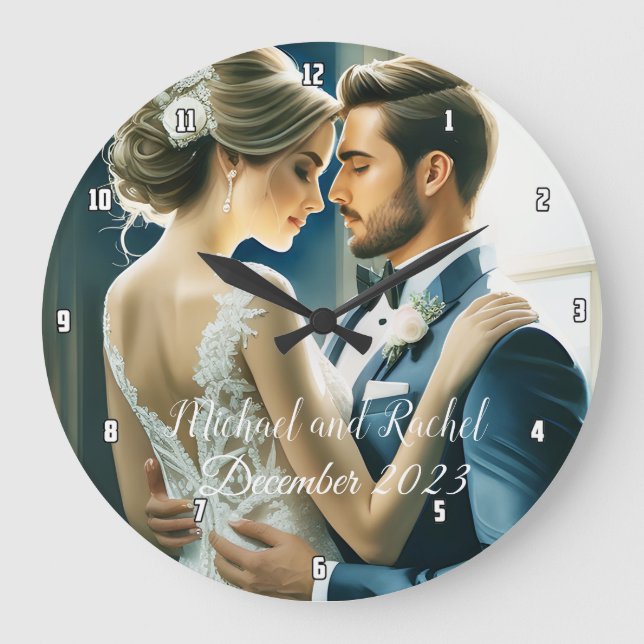 Erstellen Sie Ihr eigenes Personalisiertes Hochzei Große Wanduhr (Vorderseite)