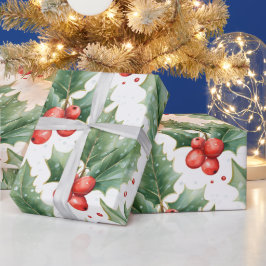 Erstellen Sie Ihr eigenes Red Holly White Geschenkpapier
