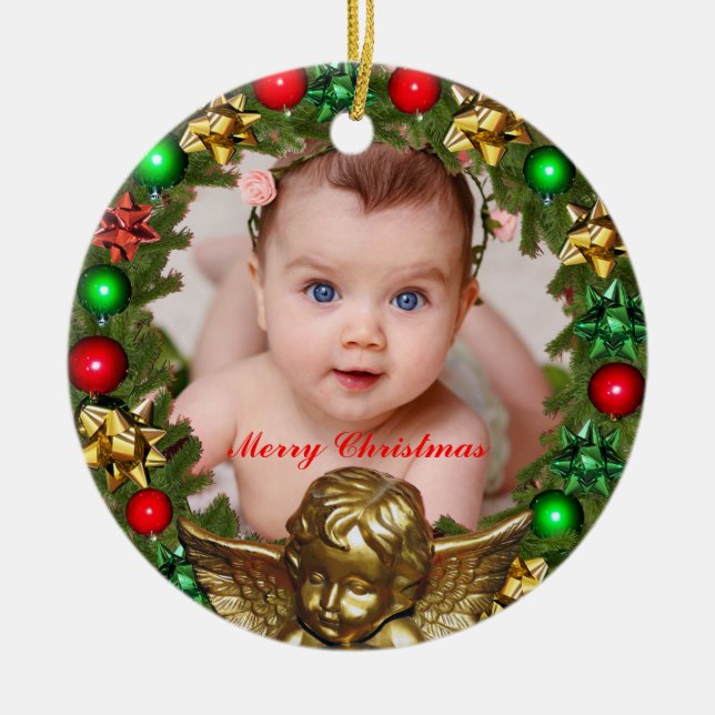Erstellen Sie Ihr eigenes Weihnachtsjungbaby-Foto Keramik Ornament (Vorne)