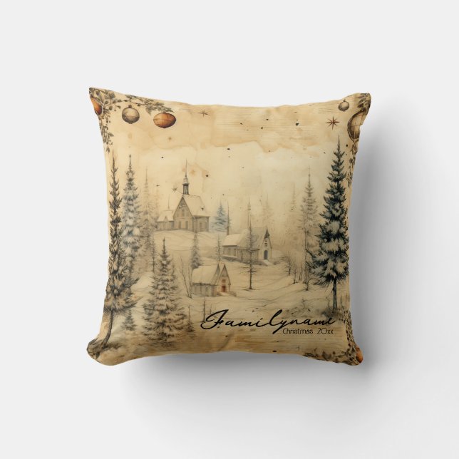 Erstellen Sie Ihr eigenes Winterkirchendorf Kissen (Vorderseite)