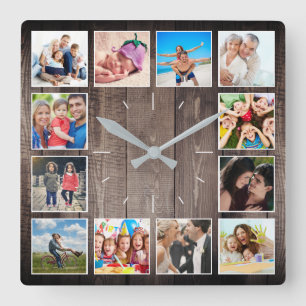 Erstellen Sie Ihr individuelles Foto Collage Rusti Quadratische Wanduhr