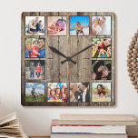 Erstellen Sie Ihr individuelles Foto Collage Rusti Quadratische Wanduhr<br><div class="desc">Erstellen Sie Ihre eigene personalisierte 12-Foto-Collage Wanduhr mit Ihren individuellen Bildern auf einem rustikalen Bauernstil Holzputz Hintergrund. Fügen Sie Ihre Lieblings-Fotos, Designs oder Kunstwerke, um etwas wirklich Einzigartiges zu schaffen. Um diese Designvorlage zu bearbeiten, laden Sie einfach Ihr eigenes Bild wie oben gezeigt hoch. Sie können ganz einfach mehr Text...</div>