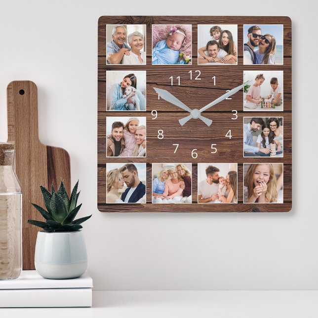 Erstellen Sie Ihr individuelles Foto Collage Rusti Quadratische Wanduhr (Von Creator hochgeladen)