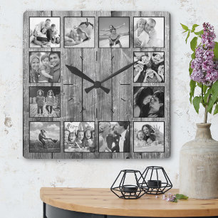 Erstellen Sie Ihr individuelles Foto Collage Rusti Quadratische Wanduhr