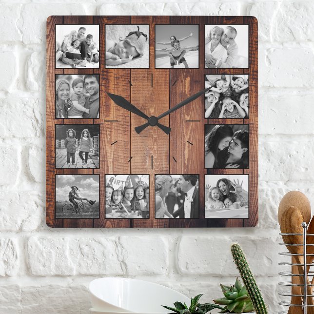 Erstellen Sie Ihr individuelles Foto Collage Rusti Quadratische Wanduhr (Von Creator hochgeladen)