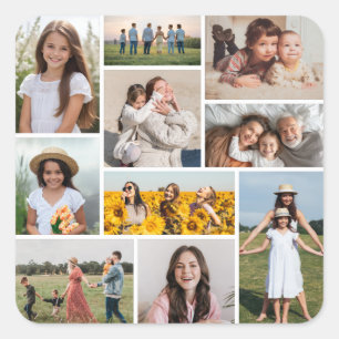 Erstellen Sie Ihre eigene 10-Foto-Collage Quadratischer Aufkleber