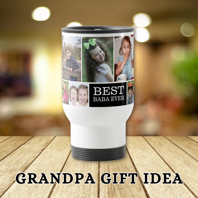 Erstellen Sie Ihre eigene 10 FotoCollage Beste Bab Reisebecher (Create Your Own 10 Photo Collage Best Baba Ever Travel Mug- Gift idea for grandpa)