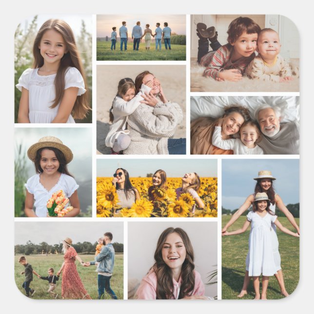 Erstellen Sie Ihre eigene 10-FotoCollage Quadratischer Aufkleber (Vorderseite)