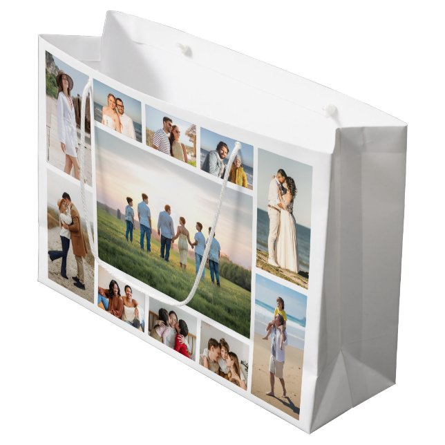 Erstellen Sie Ihre eigene 11 FotoCollage Große Geschenktüte (Vorderseite Schrägansicht)