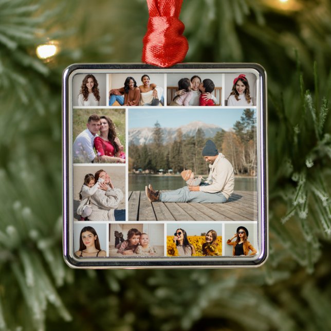 Erstellen Sie Ihre eigene 11 FotoCollage Ornament Aus Metall (Baum)