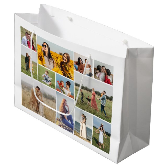 Erstellen Sie Ihre eigene 12 FotoCollage Große Geschenktüte (Vorderseite Schrägansicht)