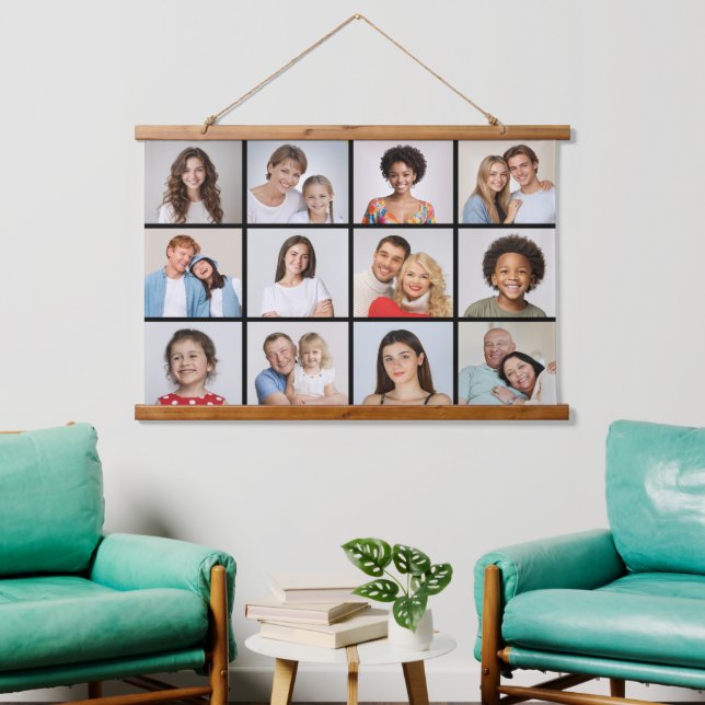 Erstellen Sie Ihre eigene 12 FotoCollage Wandteppich Mit Holzrahmen (Wohnzimmer)