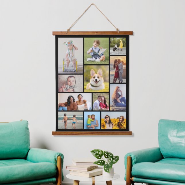 Erstellen Sie Ihre eigene 12 FotoCollage Wandteppich Mit Holzrahmen (Wohnzimmer)