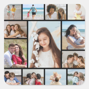 Erstellen Sie Ihre eigene 13 FotoCollage Quadratischer Aufkleber