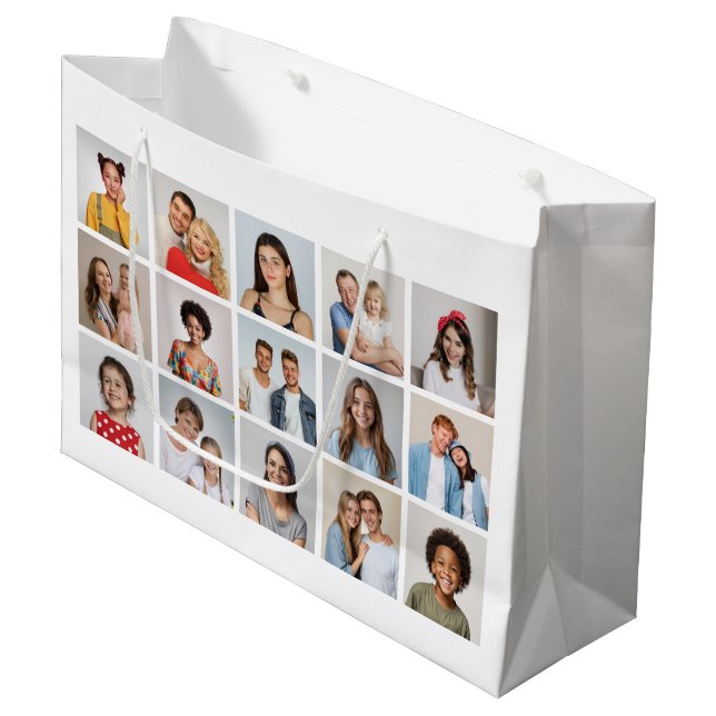 Erstellen Sie Ihre eigene 15 FotoCollage Große Geschenktüte (Vorderseite Schrägansicht)