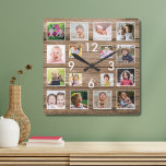 Erstellen Sie Ihre eigene 16-Familie Foto Collage  Quadratische Wanduhr<br><div class="desc">Zeigen Sie die Liebe und das Lachen Ihrer Familie mit unserer Foto Collage Wand-Uhr "Erstellen Sie Ihre eigene 16-Familie". Diese einzigartige Uhr ermöglicht es Ihnen, eine personalisierte Collage von 16 Fotos zu erstellen, die es zu einem idealen Ort macht, um Ihre Familie und Ihre Kinder zu feiern. Der moderne Bauernstil...</div>