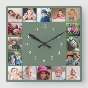 Erstellen Sie Ihre eigene 16-Familien-Foto-Collage Quadratische Wanduhr